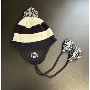 Penn State Beanie Hat One Size Blue White Striped Tassel Ear Flap Sports College